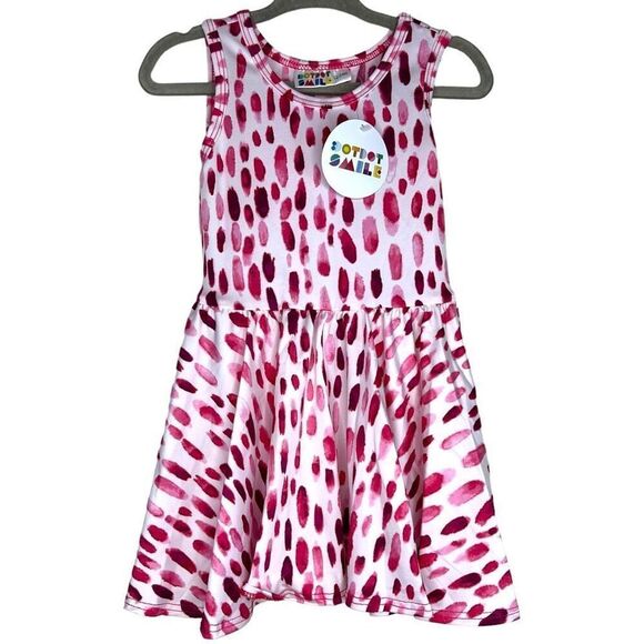 NEW Dot Dot Smile Pink Red Watercolor Strokes Tank Dress 12-24 Months - Picture 1 of 6
